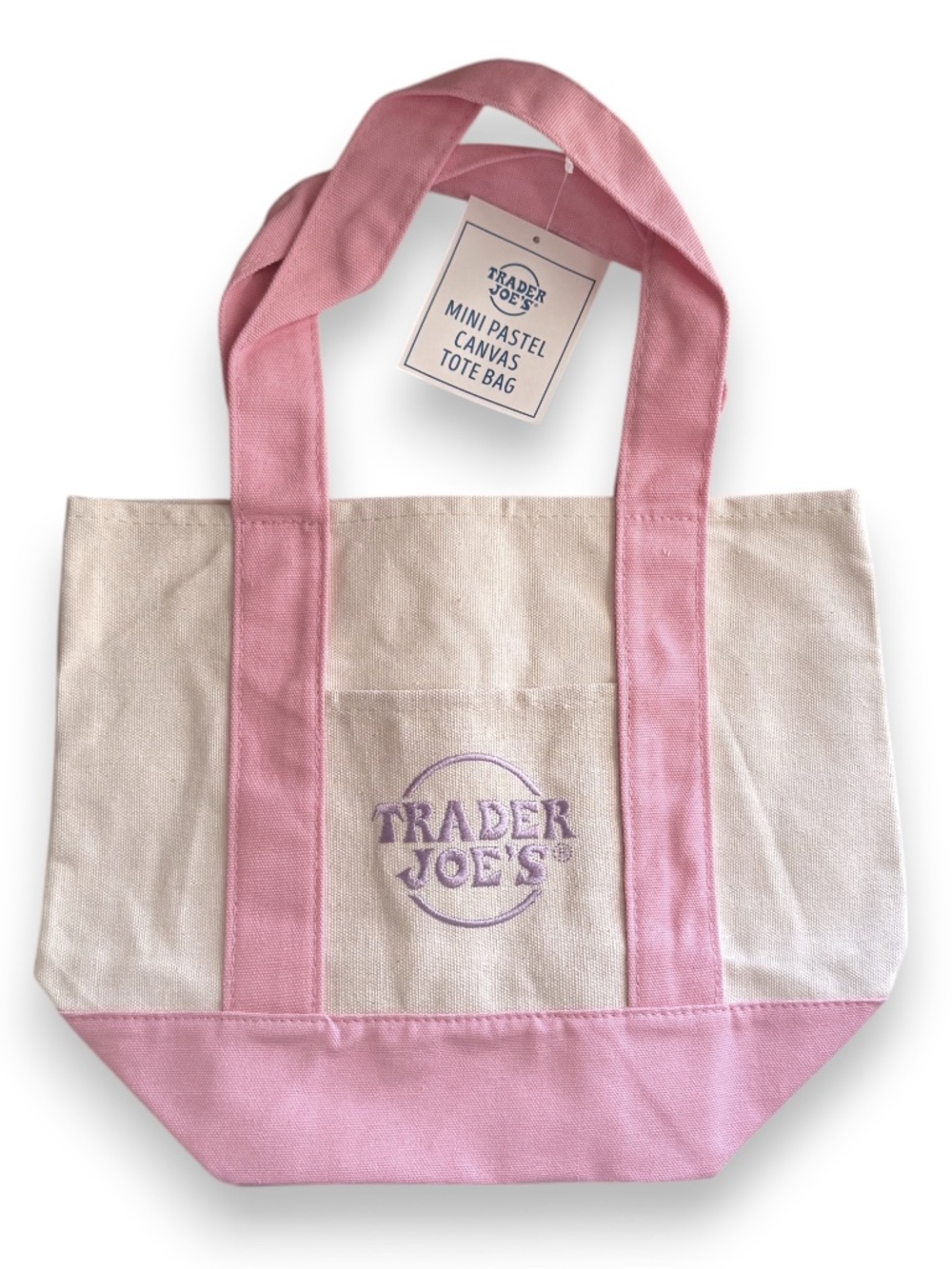 TRADER JOE'S Mini Pastel Canvas Tote Bag Pink NWT